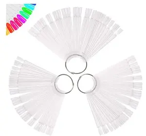 150 Pcs Clear Nail Swatch Sticks with Ring, Fan Shape Nail Art Polish Display Tips,
