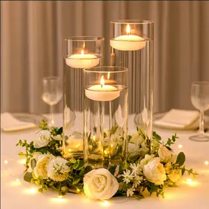 Set of 3 Premium Glass Cylinder Vases – Clear Flower & Candle Vases for Table Centerpieces – 12", 14", 16