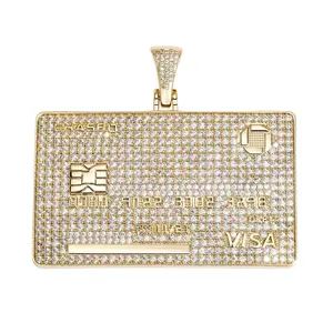 Iced Out Hip Hop Rapper Credit Card Pendant for Men Women Cuban Link Chain Accessory Bling Money Swag Necklace Charm  Plated Statement Jewelry customizable with engraved letters, logos or patterns