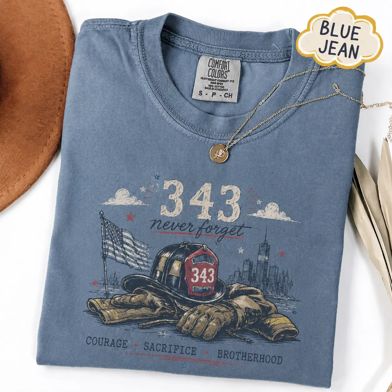 343 Never Forget Comfort Colors T Shirt, Firefighter Memorial Graphic Tee, Courage Sacrifice Brotherhood September 11 Tribute Gift for Men and Women