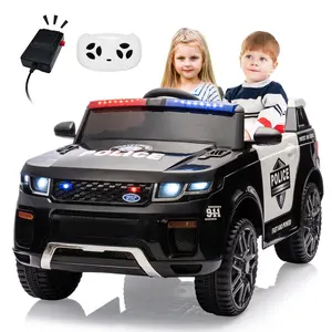 12V Kids Ride On Police Car with Remote Control Electric Police Car for Kids 3-8 Toddlers Ride On Police Car Toy with LED Flashing Light, Megaphone,Spring Suspension,Handle,Music,Black
