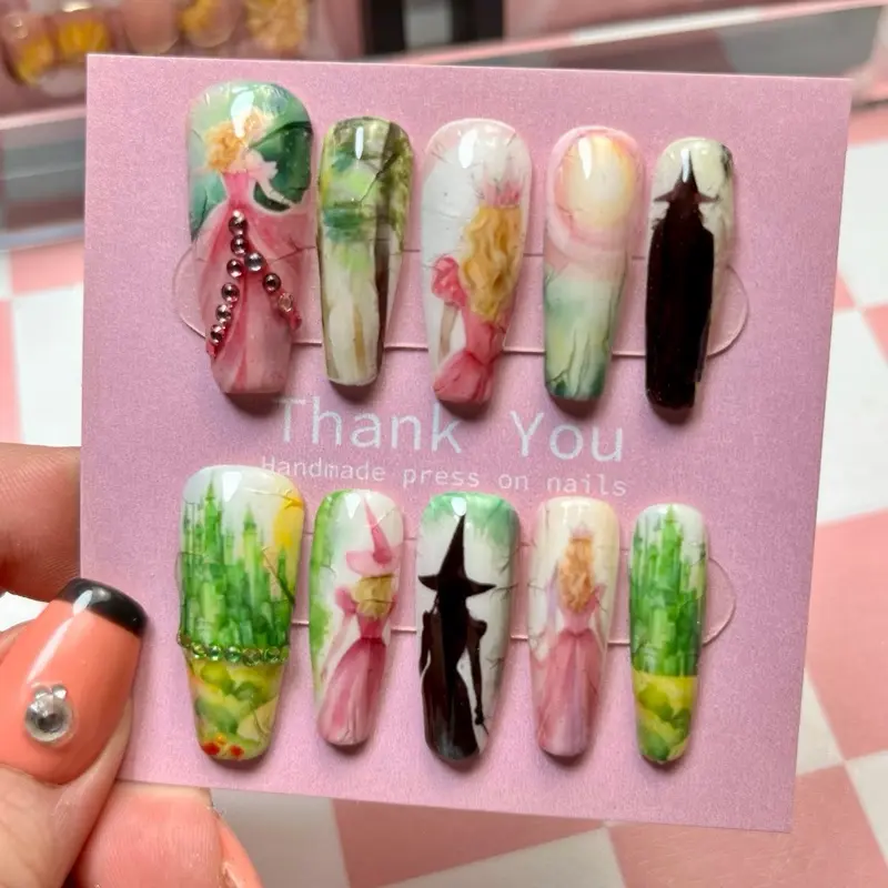 Press on Nails Handmade long coffin shape Witchy Designs Unique Nail Art