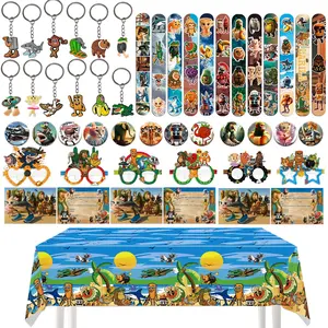 Brainrot Tralalero Tralala Funny Animal Series Birthday Party Gift Decoration Six-Piece Set including 12 wristbands, 12 keychains, 12 badges, 1 tablecloth, 12 decorative glasses, and 12 invitation cards, can be given as gifts to guests at the party