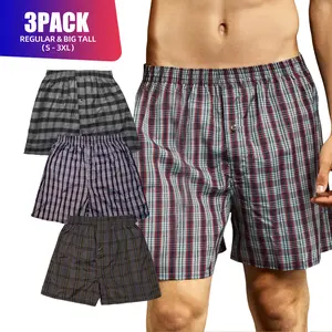 3 Pack Men's Cotton Blend Boxer Shorts Random Mixed Color Woven Relaxed Fit Boxers Breathable Underwear Button Fly Pouch Elastic Waist Menswear