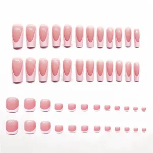 Hand & Foot Press-On Nail Set (48 Pcs) – Long French-Tip Sweet Pink Fingernails & Toenails | ICE Nail Studio
