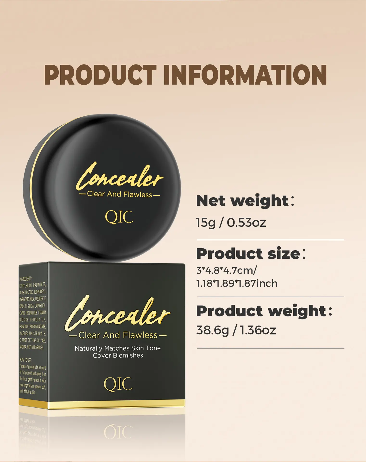 QIC High Coverage Concealer Pot, Non-Creasing Hydrating Concealer, Hide Redness Spots Under Eye Dark Circles, Sweat Resistant Matte Face Concealer Makeup