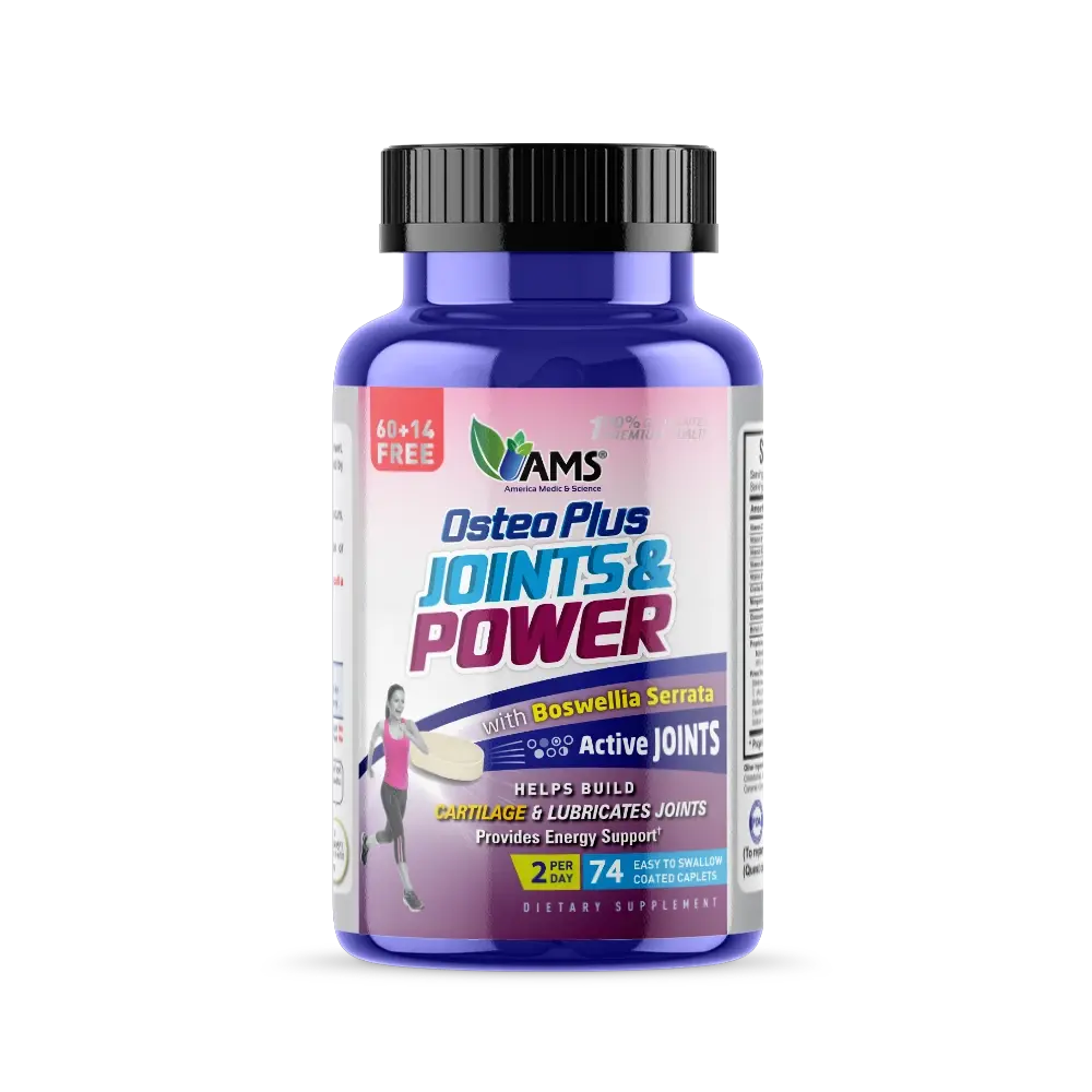 AMS Osteo Plus Joint & Power Healthcare Vitamin Dietary Supplement - 74 Caplets, Supports Bone & Joint Health with Glucosamine, MSM, Chondroitin