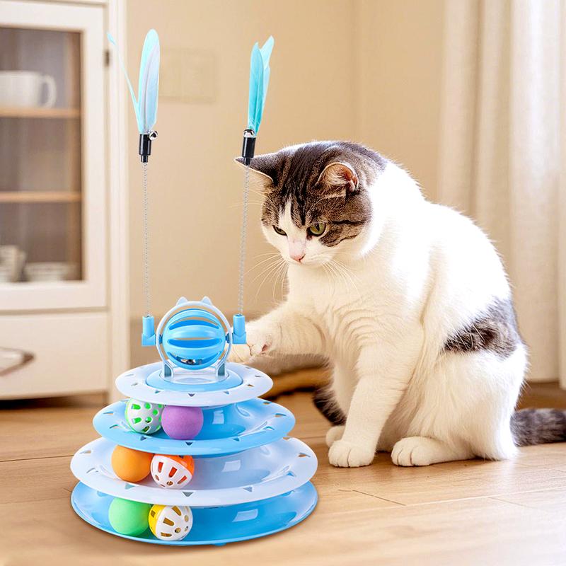 Interactive 4-Tier Roller Track Cat Toys with Colorful Chase Balls ...