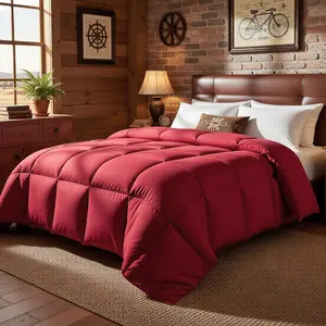 Red Down Comforter | All Season Cozy Bedding | Box Stitched Quilt for Rustic Bedroom Decor All-Season Queen blanket duvet covers puffed Luxurious Goose Feather plush  comfortable size insert scandinavian sleep method coverless marshmellow