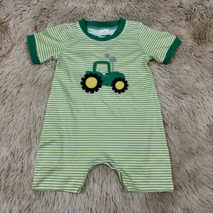 Stripe tractor embroidery baby clothes farm boy romper