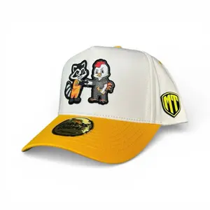 High-Quality "Pollito" Style Yellow-White Adjustable Velcro Snapback Hats, Cartoon Motif Character Face Casual Hats