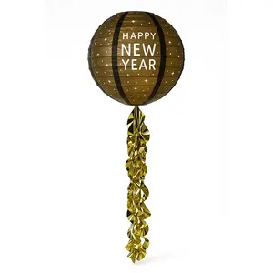 New Year's Eve LED Light Up Lanterns with Gold Fringe, 13-Inch, 2-Pack