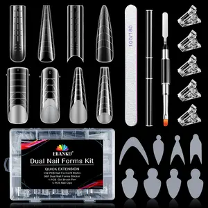EBANKU Nail Art Acrylic Set, 288PCS Reusable Poly Gel Dual Forms for French Nails, 8-Style Silicone Pads, 5PCS Clips, Brush Pen for Brush Apply, Files, Buffer – Beginner Manicure Extension Kit