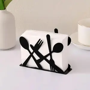 Cast Iron Napkin Holder Dispenser, Flatware Design for Home, Kitchen, Cafe, Restaurant Table Decor, Metal Organizer