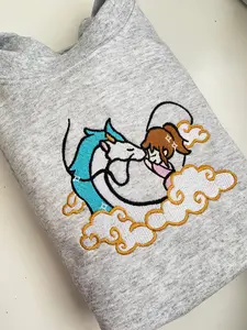 Chihiro and Haku Embroidered Sweatshirt, Spirited Sway Studio Ghibli Embroidery Sweatshirt, Hoodie