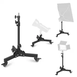 Adjustable Height Photography Light Stand, Foldable Design with Locking Casters, Ideal for Studio and Low Angle Shooting