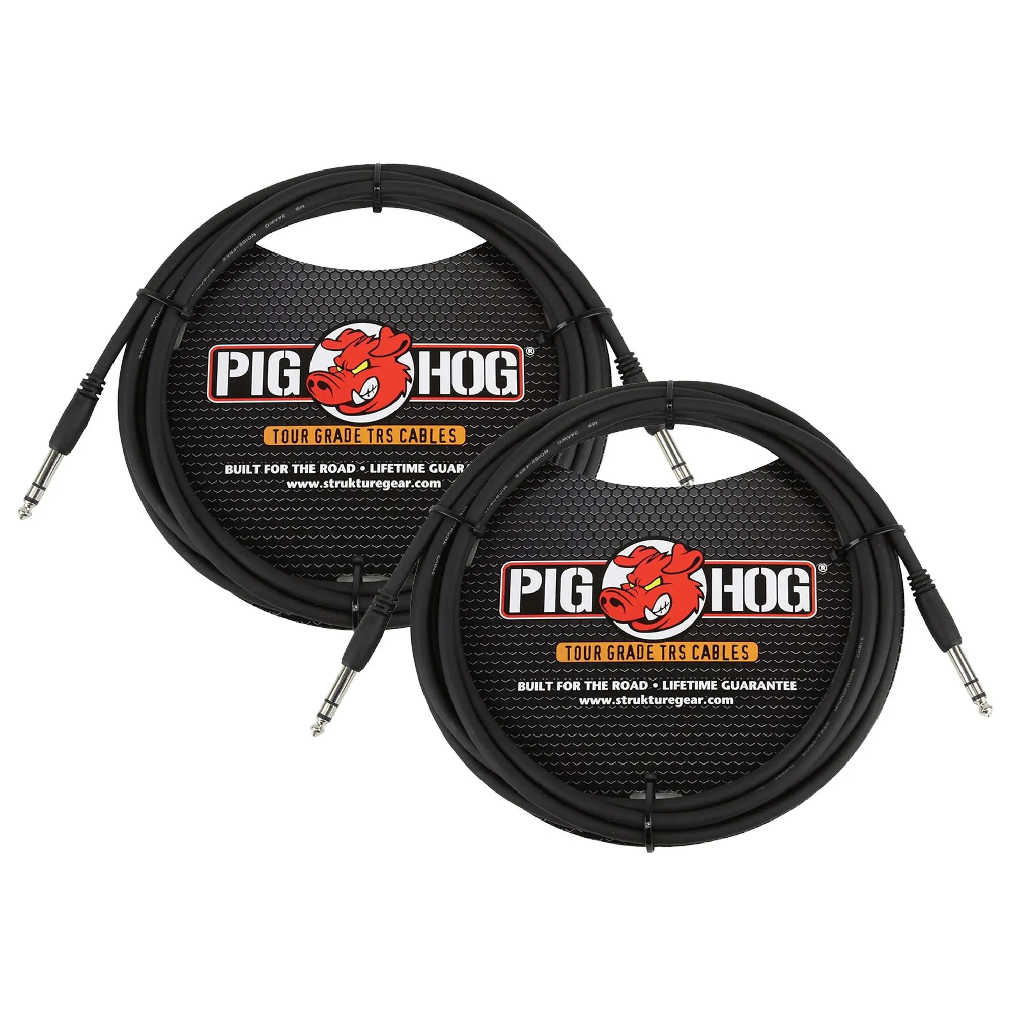 Pig Hog PTRS15 High Performance 1/4" TRS Instrument Cable, 2-Pack, 15 Ft, Lifetime Guar