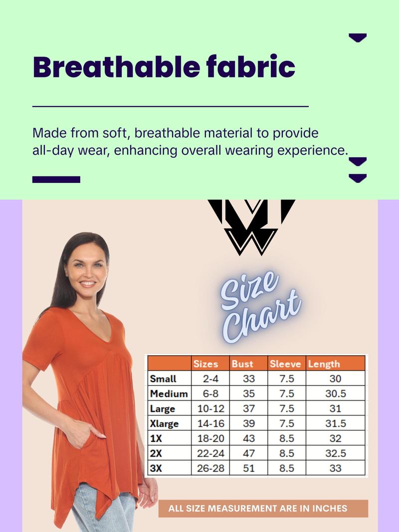 White Mark Short Sleeve Shirred Front Knit Tunic Top with Pockets, Women's Plus, 1X-3X