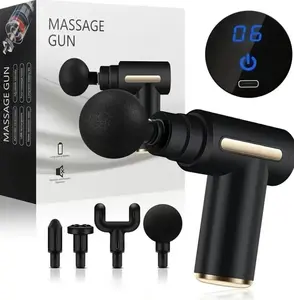 Compact Portable Muscle Massager with 4 Replaceable Heads, Rechargeable Electric Percussion Massager, Lightweight Handheld Device