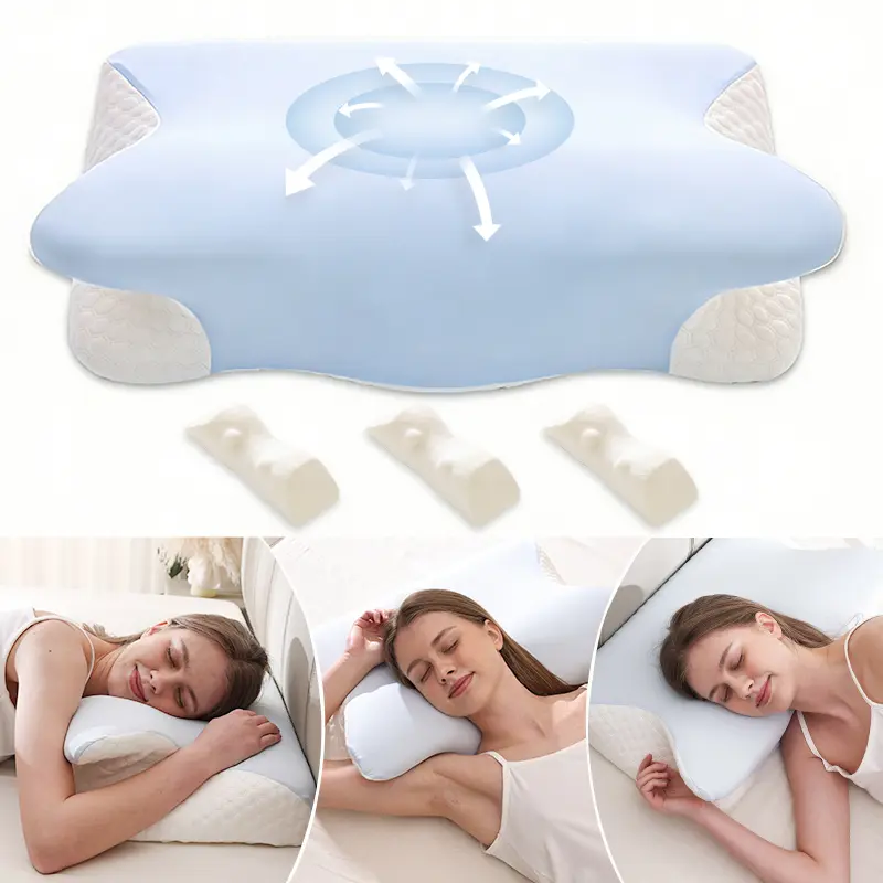Tucoekta Ergonomic Memory Foam Cervical Pillow - 3 Adjustable Heights, Neck Pain Relief & Support, Removable Washable Cover, for Side & Back Sleepers, Neck Support
