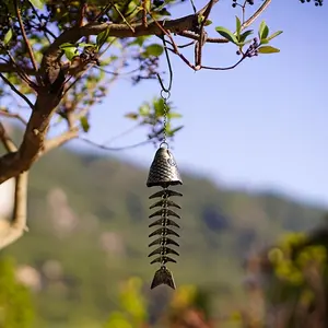 Fish Windchime, Fish Skeleton Windchime, Cast Iron Vintage Metal Wind Chimes, Outdoor Soothing Melody for Garden, Home, Yard, Porch Decor