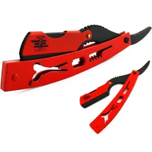 Red and Black Engraved Straight Edge Barber Razor Hair Cutting - Beard Trimming - Shape Ups Close Shave Razor