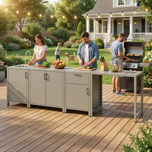 RoyalCraft Outdoor Storage Cabinet with Stainless Steel Sink, Aluminum Modular Outdoor Kitchen, All Weather Kitchen Island with Storage, Drawers & Bar Table for BBQ, Porch, Backyard