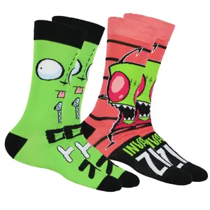 Invader Zim Socks Men's Zim and Gir Designs 2-Pair Adult Mid-Calf Crew Socks (Fits Shoe Size 6-12)