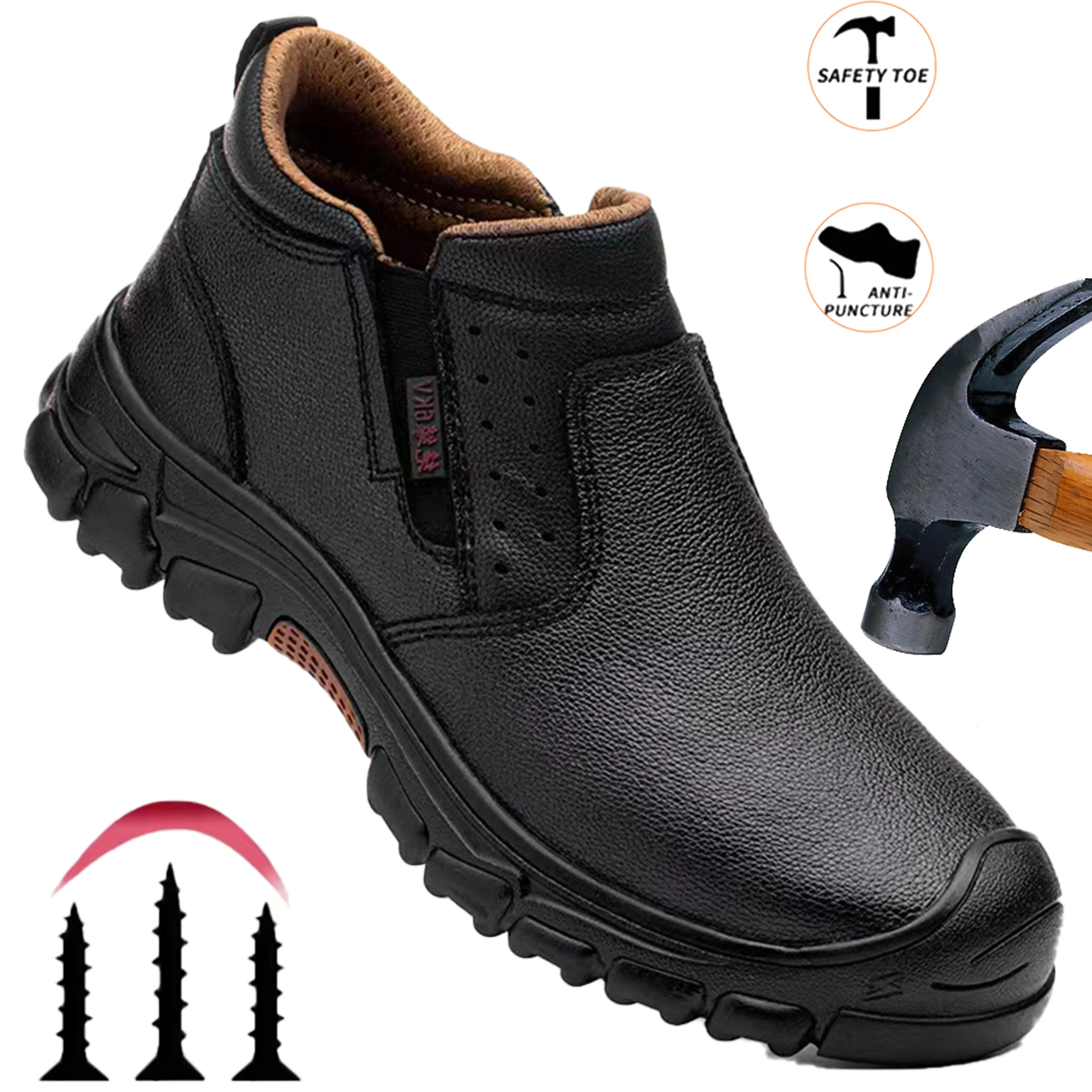 Men's Steel Toe Safety Boots - Anti-Smashing, Anti-Penetration, Lightweight, Breathable, Wear-Resistant Closed Mesh Slip-On Work Shoes for Industry Workers, Suitable for Construction Sites, Warehouses, Outdoors (Water Resistant), Eva, Casual