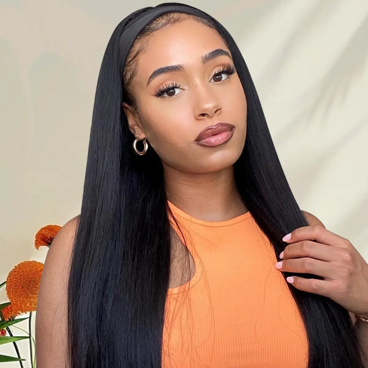 OQHAIR Headband Wig Human Hair Silk Straight Glueless Wig Brazilian Hair Wear And Go Wigs For Women 220% Density Springtok