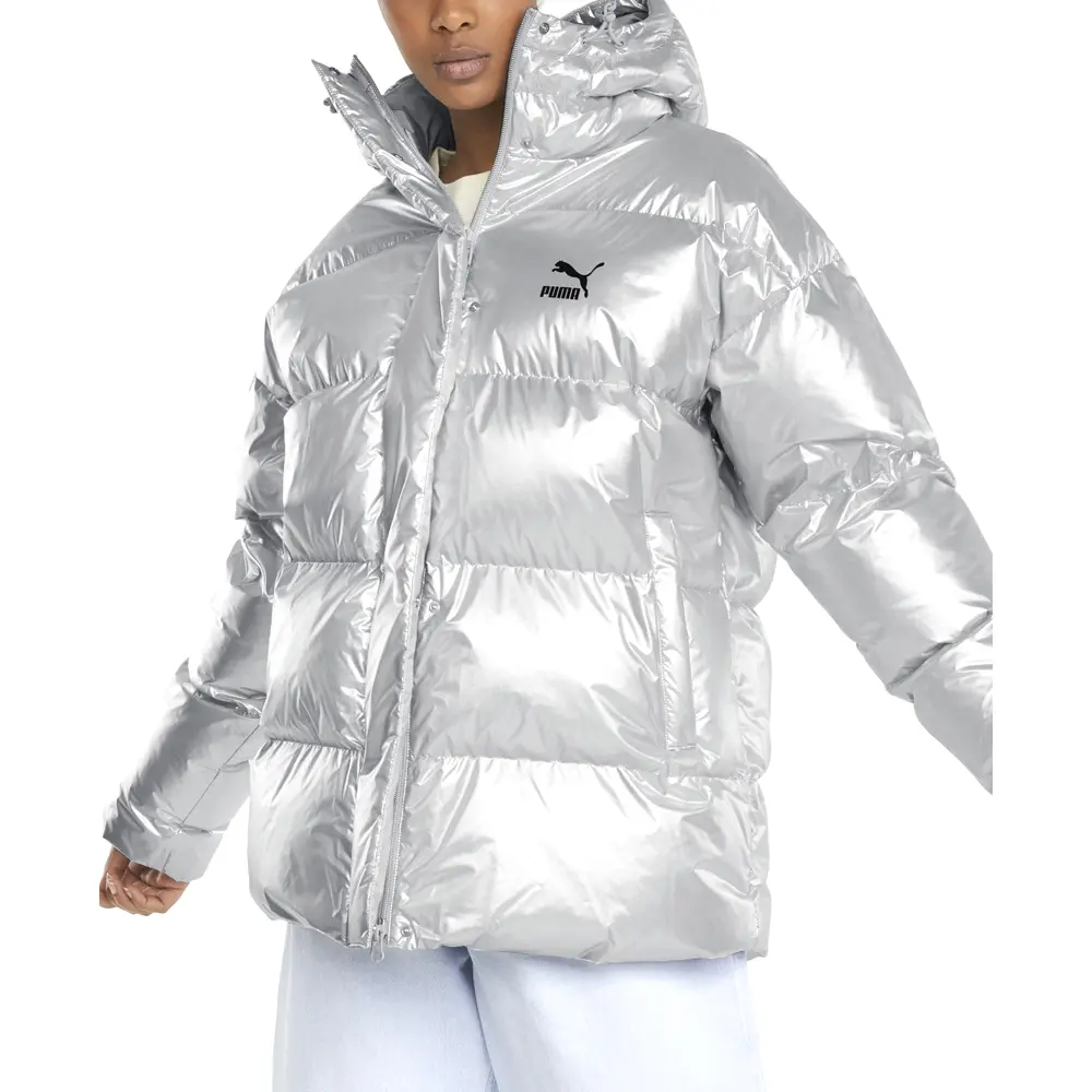 PUMA Womens Classics Oversized Jacket Athletic Outerwear Casual Full Zip Insulated - Silver