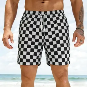 Men's Classic Checkerboard Print Shorts - Single Piece Black & White Pattern, Retro Streetwear & Casual Summer Pants