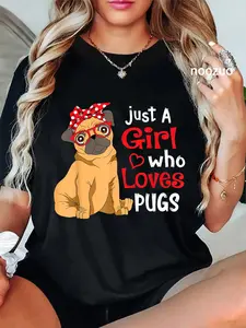 100% Cotton Unisex Just a Girl Who Loves Pugs - Cute Pug Lover Girls T-Shirt