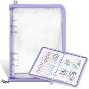 Sticker Organizer Binder Storage Book A5 Reusable Sticker Collecting Holder Display Album with 220 Pockets and Zipper Closure Purple