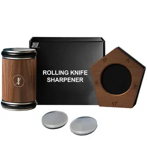 SKILO Rolling Knife Sharpener Made of Black American Walnut - Tumbler Knife Sharpener Knife Sharpening With Diamonds & Ceramic for Steel of Any Hardness With Magnetic Angle