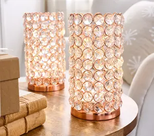 Set of 2 8" Illuminated Faceted Glass Hurricane by Valerie