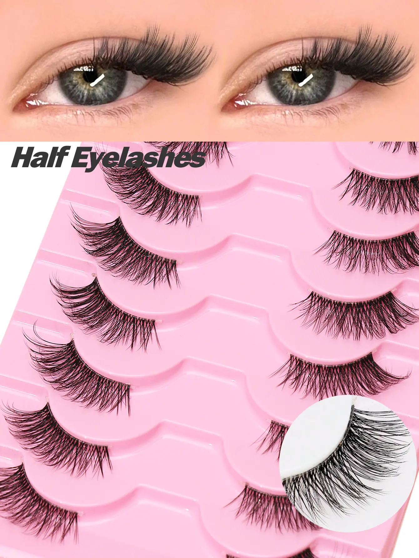 10 pairs of half lash clusters at the outer corner, transparent invisible band, soft and fluffy outer-lash extensions, soft and lightweight, reusable, suitable for everyday makeup for dates