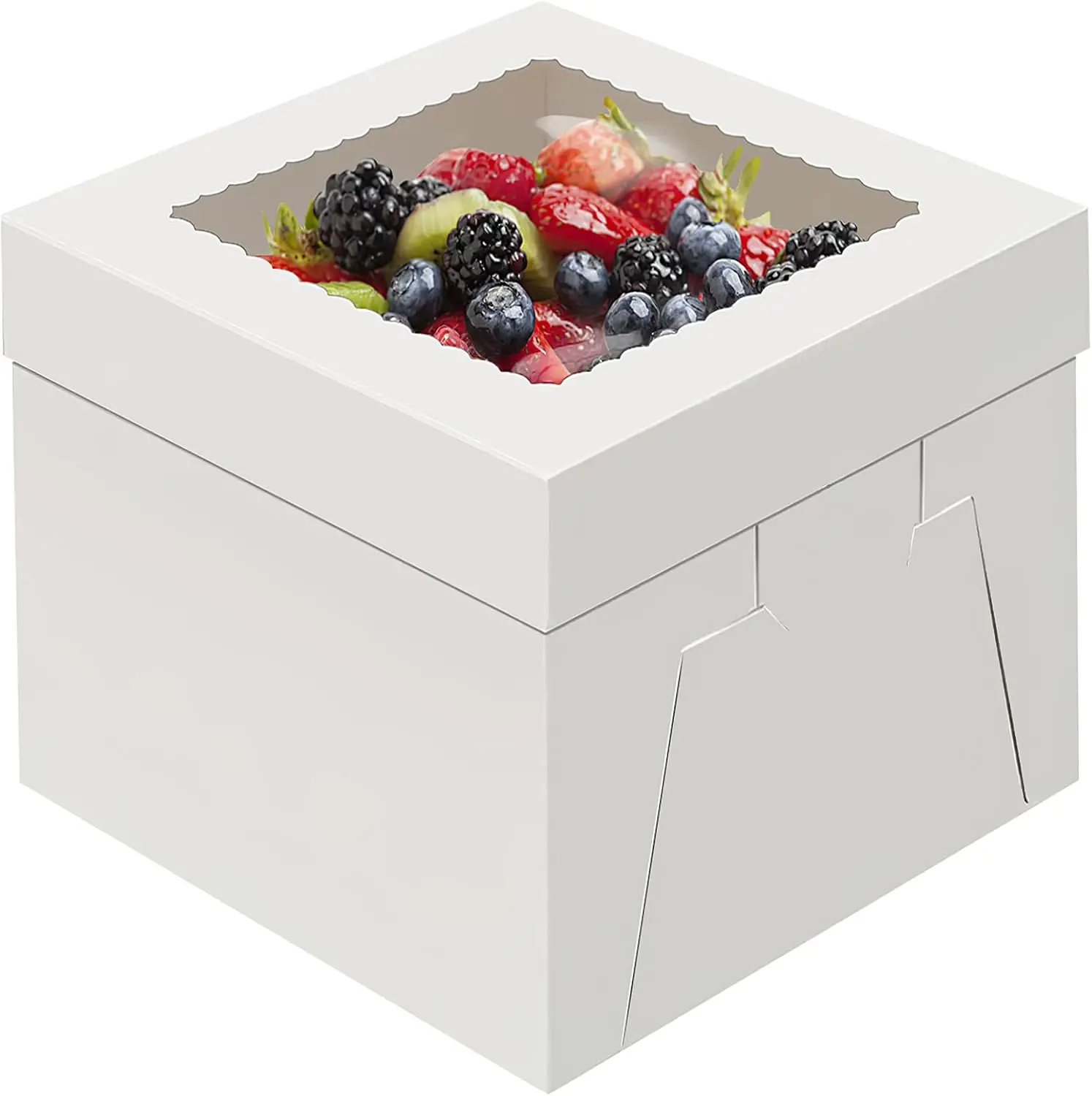4 Pack Cake Boxes 12 Inch, Disposable Cake Transport Container, Cake Carrier, White Cake Holder with Large Window, for Bakery Cookies Pies Cupcakes Pastry (12×12×8 Inches)