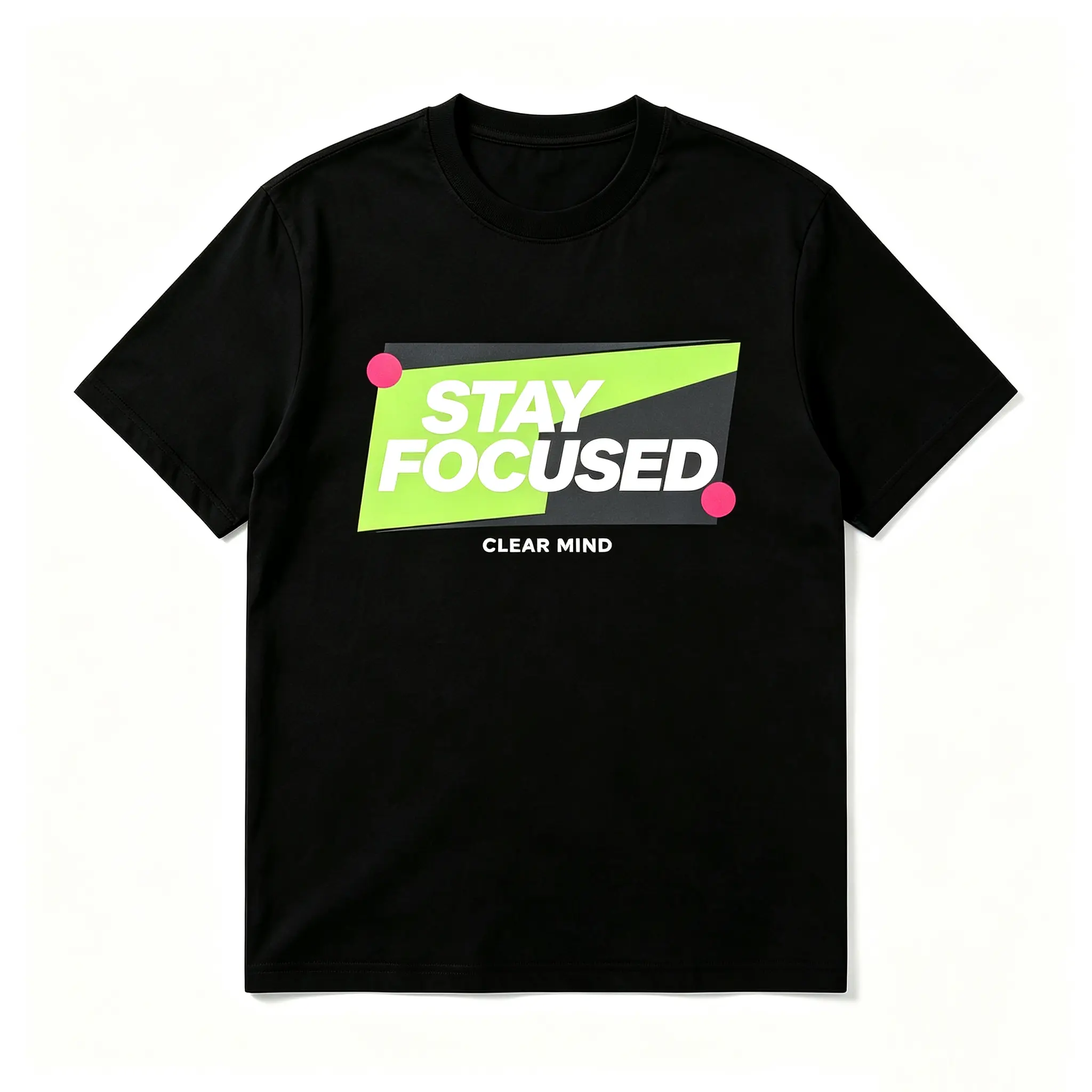 Stay Focused Clear Mind Neon Lime Gray Geometric Block Motivational Graphic T-Shirt