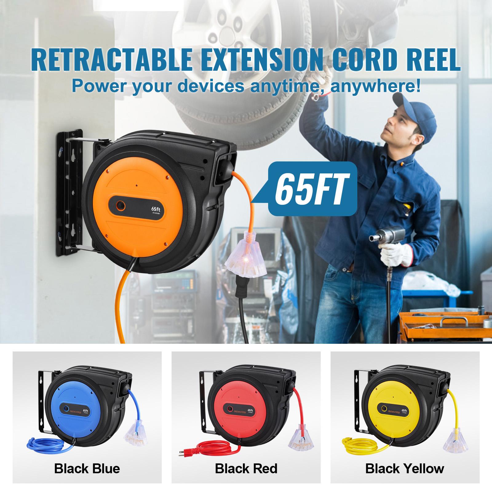 Retractable Extension Cord Reel Power Cord Reel 65FT 12AWG 3C SJTOW