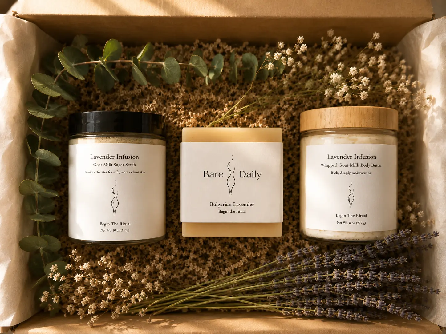 Lavender Sanctuary Body Care Ritual Set, Relaxing Bath & Beauty Self-Care Kit for Stress Relief