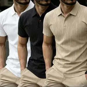 Men's Plus-Size V-Neck Loose-Fitting Shortsleeve Polo Top in Khaki Gray Black Blue White Breathable Polyester Spandex for Casual Business Wear