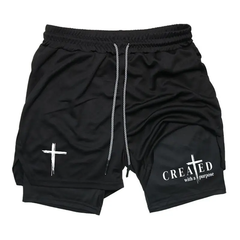 Cross Mens Christian Shorts Cross Jesus Christ 2 in 1 Track Shorts  Drawstring Elastic Waist Shorts Athletic Shorts