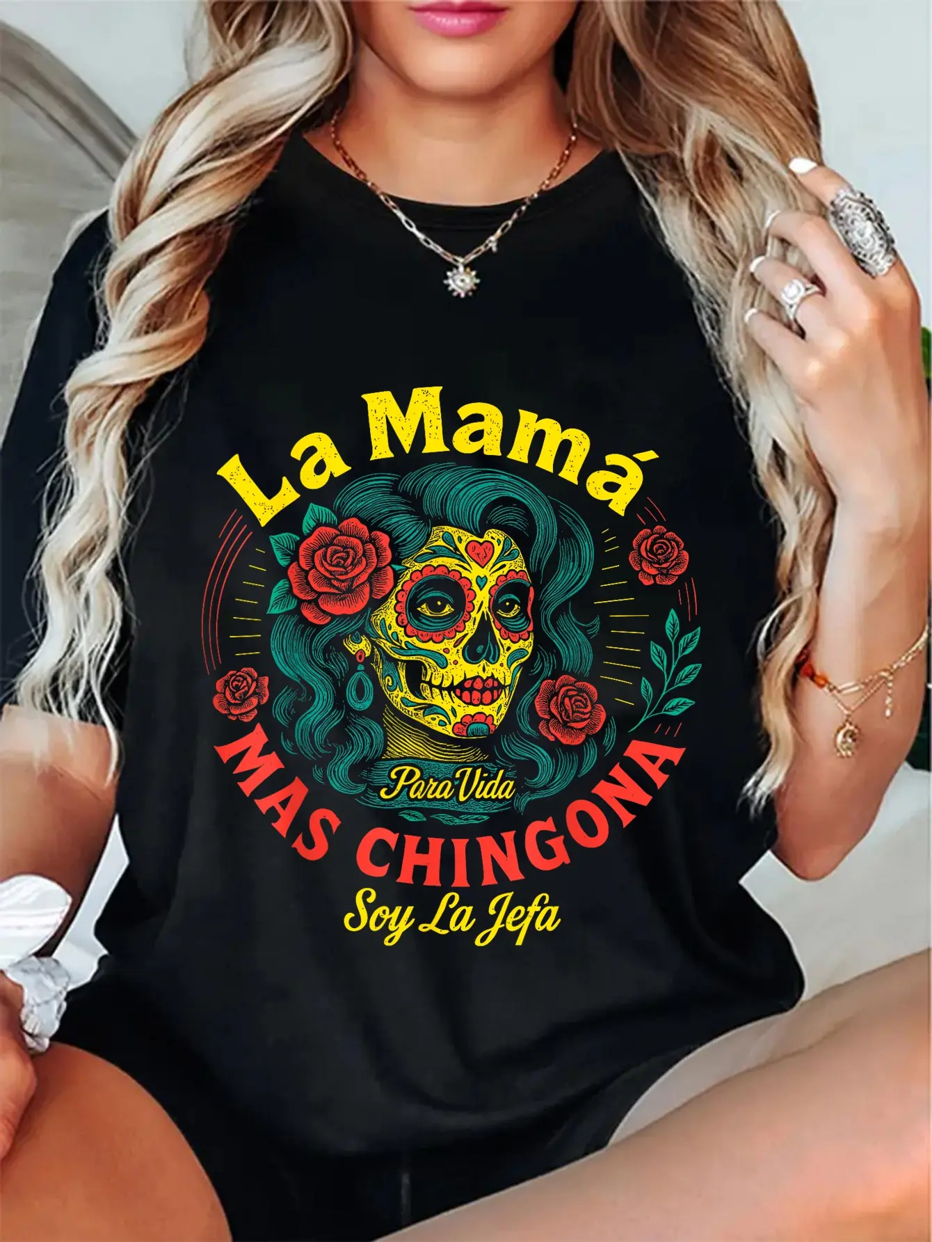 100% Cotton La Mamá Mas Chingona Mothers Day Mexican Una Madre Chingona T-Shirt