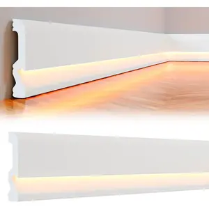 6 Pcs Baseboard Molding with LED Duct 2.6FT/0.8M White Baseboard Molding for Wall Skirt Lighting Channel Skirtingboard Fits for Your Choice of LED Strips