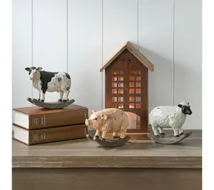 6" Resin Farm P ig, Sheep, and Cow Rocker Set of 3 By Valerie