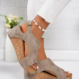 Women's Fashionable Dark Beige Ankle Strap Wedge Sandals, Casual Comfortable Platform Sandals for Summer, Lightweight Breathable Shoes for Daily Wear（gift）