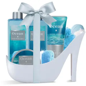 8Pcs Ocean Breeze Scented Spa Gift Set for Women, High Heel Shaped Luxury Bath & Body Self Care Kit, Relaxing Aromatic Spa Basket, Birthday Mother’s Day Holiday Gifts for Mom, Wife, Girlfriend, Nurse, Coworker & Friends