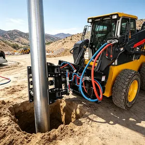 Landy Skid Steer Double Cylinder Hydraulic Pole Setter - Quick Attach Heavy-Duty Rotating Rock Claw, Rotating Base, Rubber-Lined Precision Grip for Metal, Wood, Plastic Pole Installation