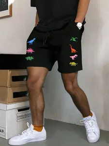 Men's Dinosaur Print   Shorts, Casual Comfy Breathable Shorts for Daily Wear, Mens Underwear for Summer